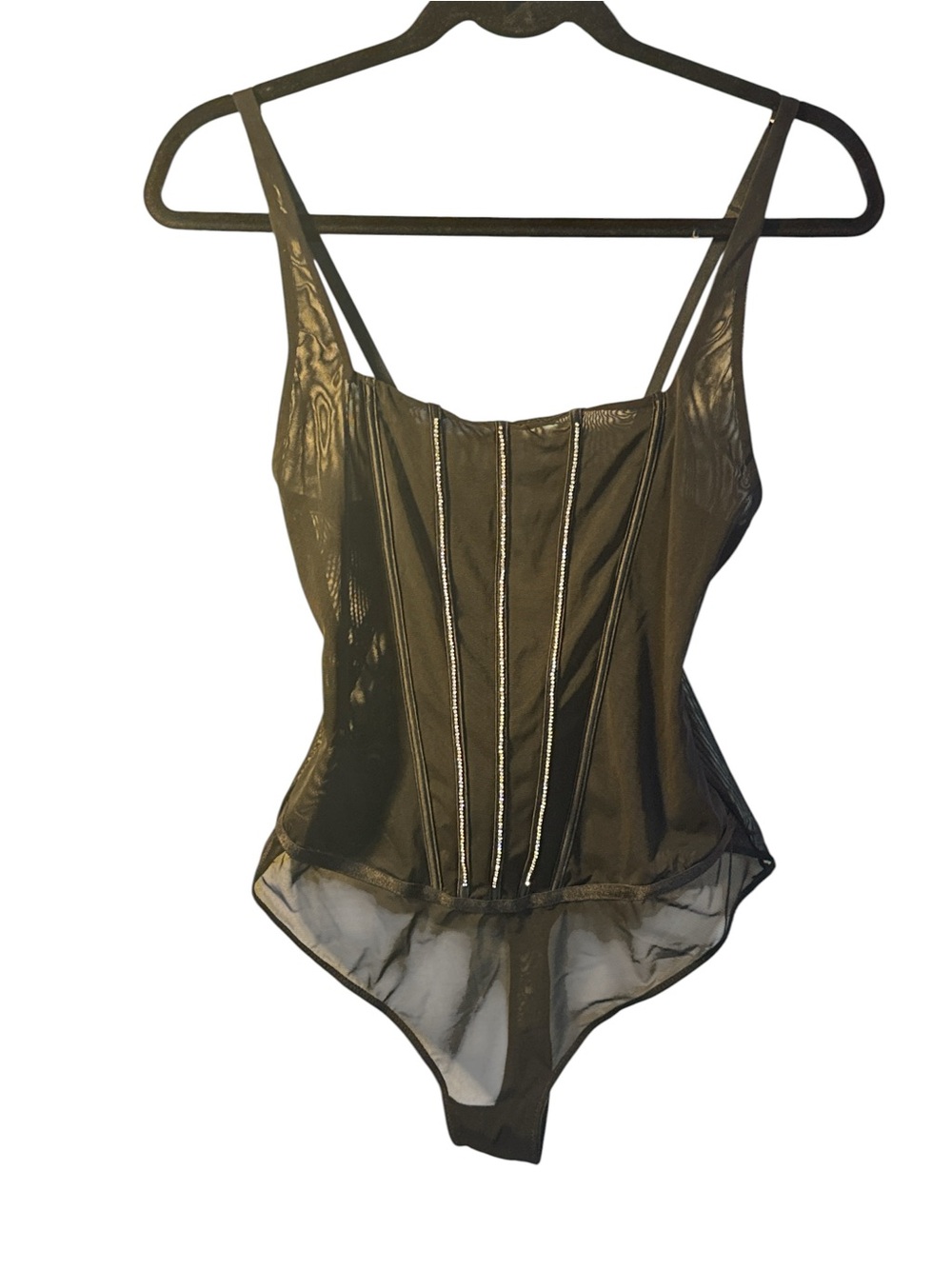 NWT, Auden Rhinestone Sheer Corset-Style Lingerie Bodysuit
